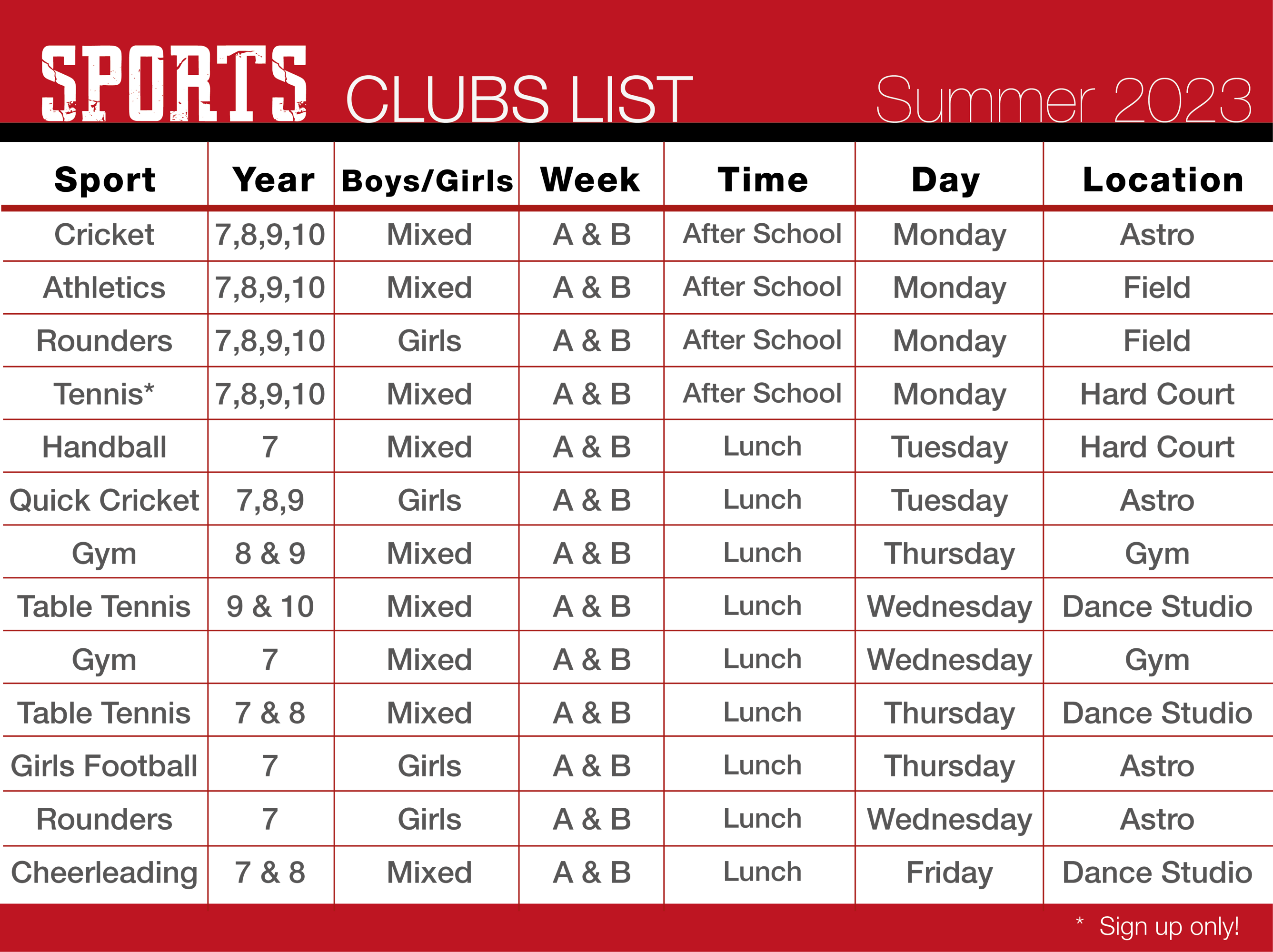 Clubs list sport only spring 2023 01 01