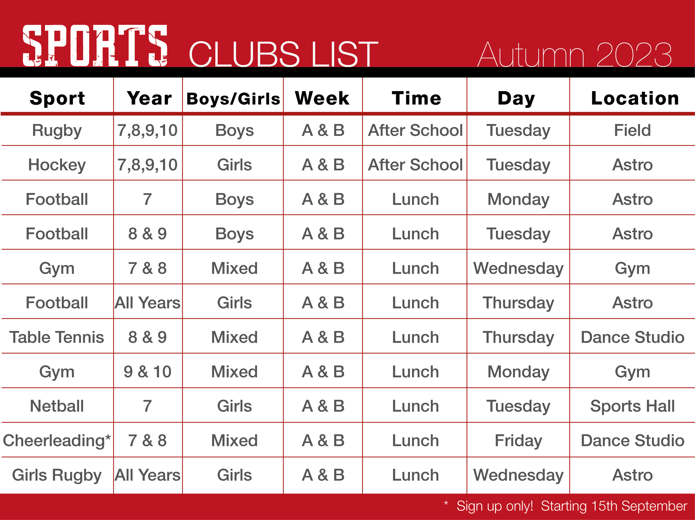 Clubs list sport only autumn 2023 01