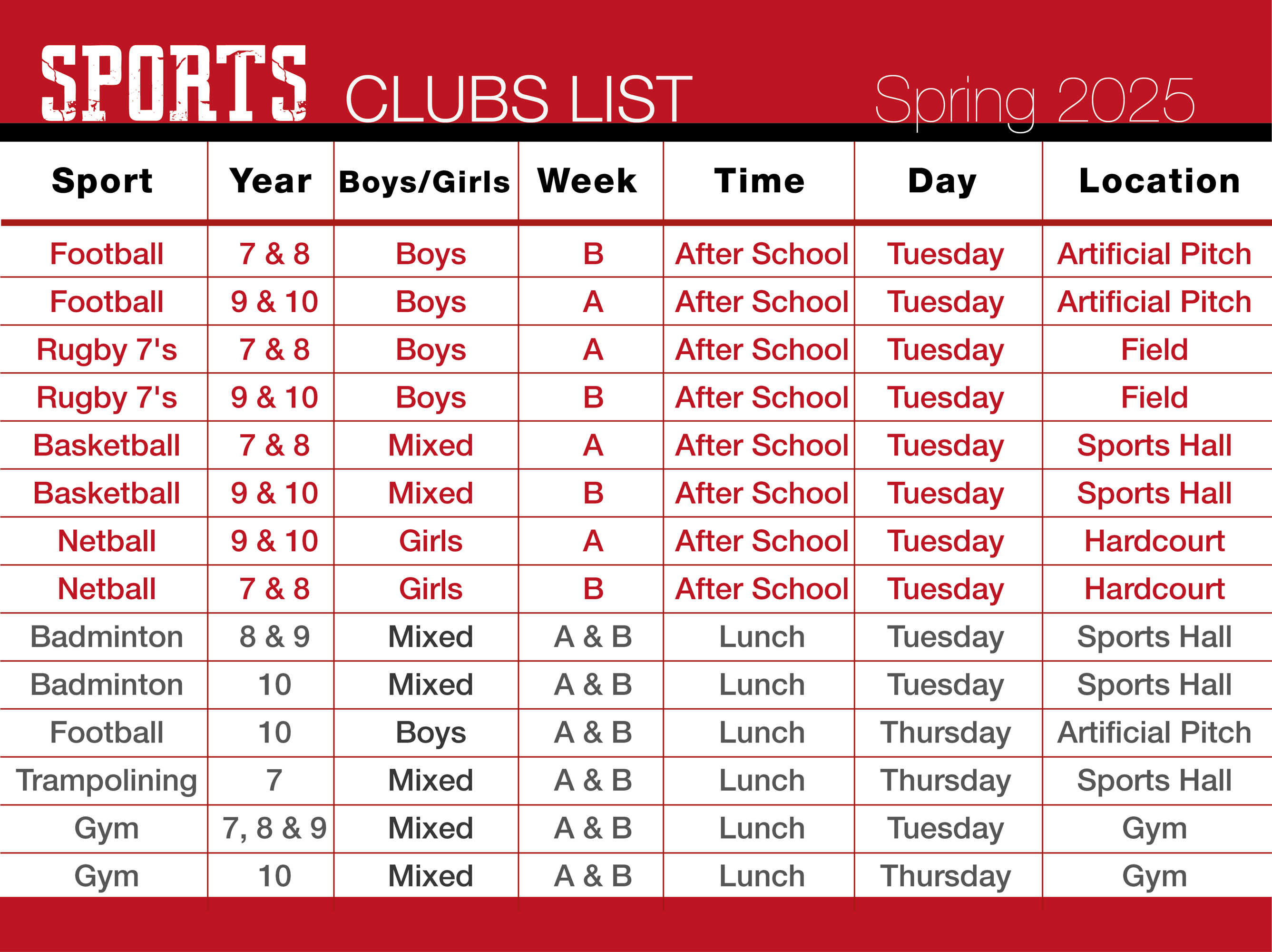 Clubs List (Sport only) Spring 2024 01