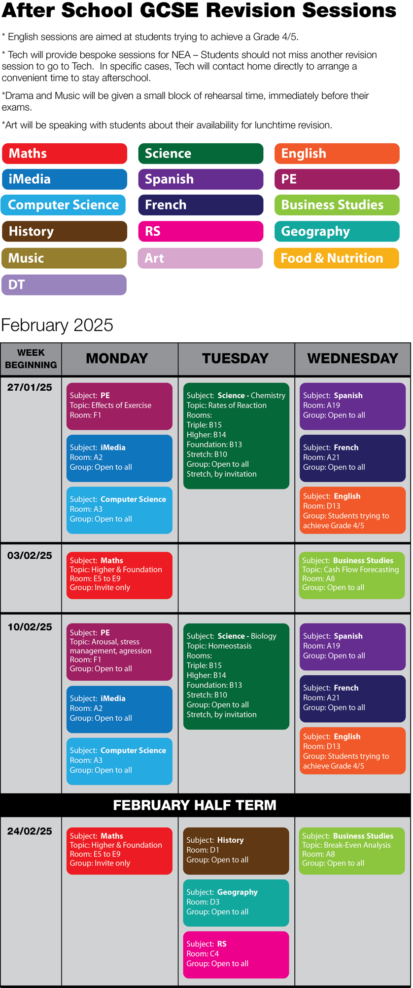 GCSE Revision Timetable 2025 February